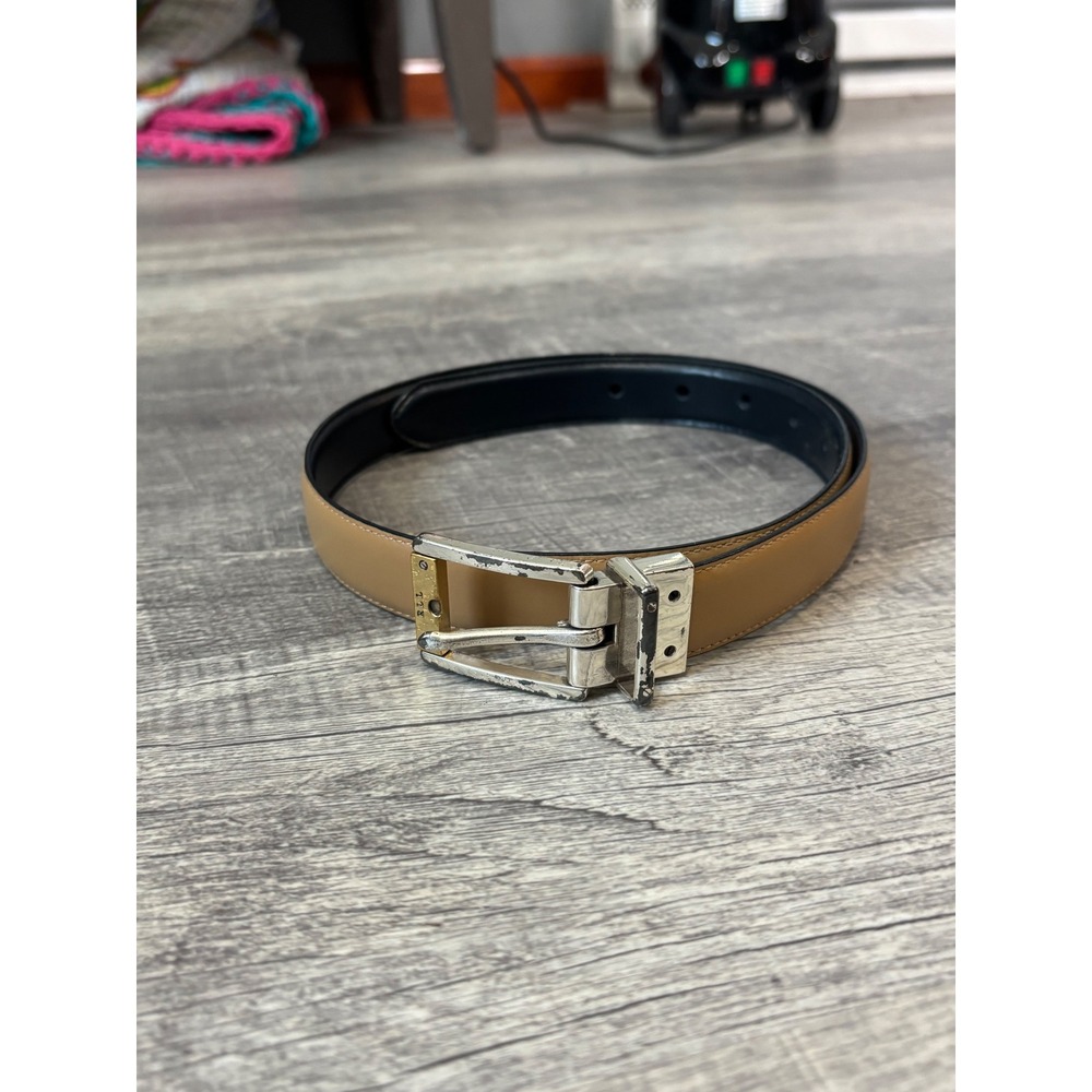 Lauren Ralph Lauren Reversible Leather Belt Tan Black Silver Gold Logo M 35in